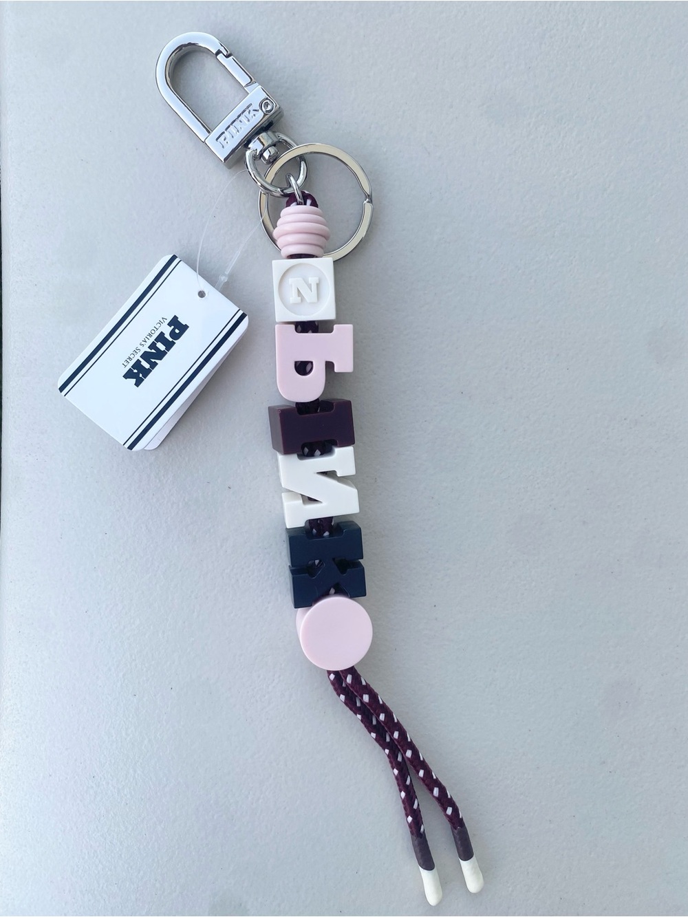 PINK Victoria's Secret Pink, White & Navy Beaded Letter Keychain